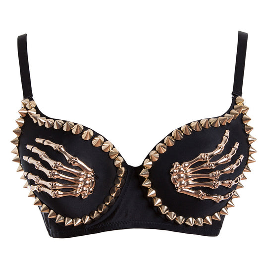 Soutien-gorge punk sexy à rivets et os pour femme 