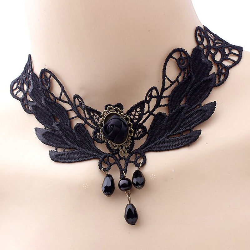 Gothic Rose Beads Lace Choker