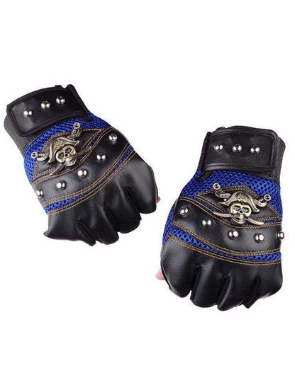 Gants de moto sans doigts avec crâne de pirate 