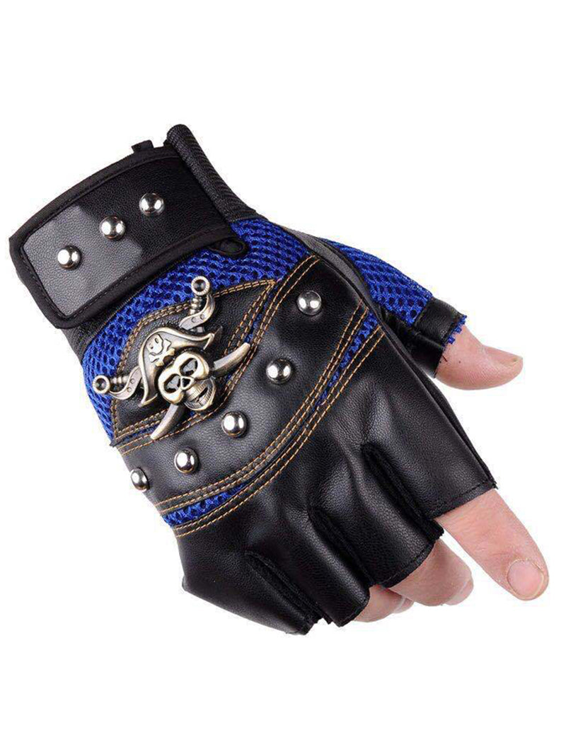 Gants de moto sans doigts avec crâne de pirate 