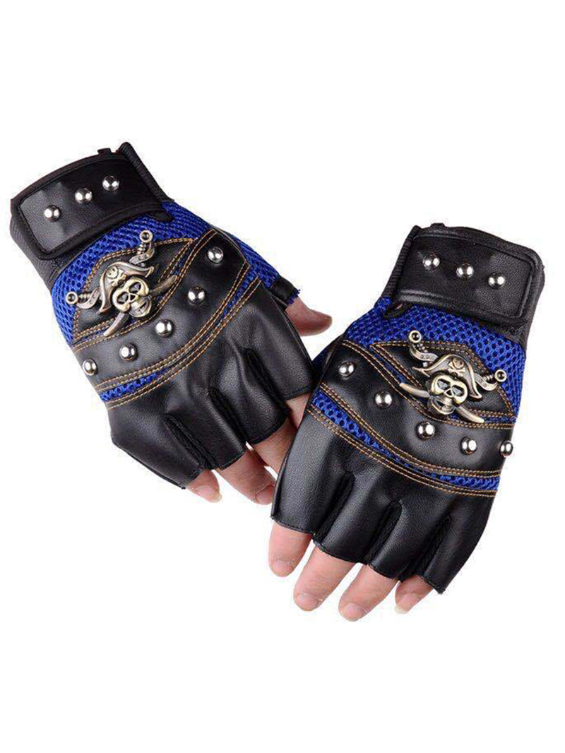 Gants de moto sans doigts avec crâne de pirate 