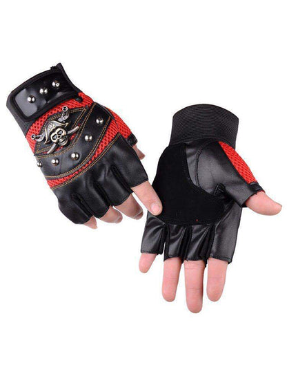 Gants de moto sans doigts avec crâne de pirate 