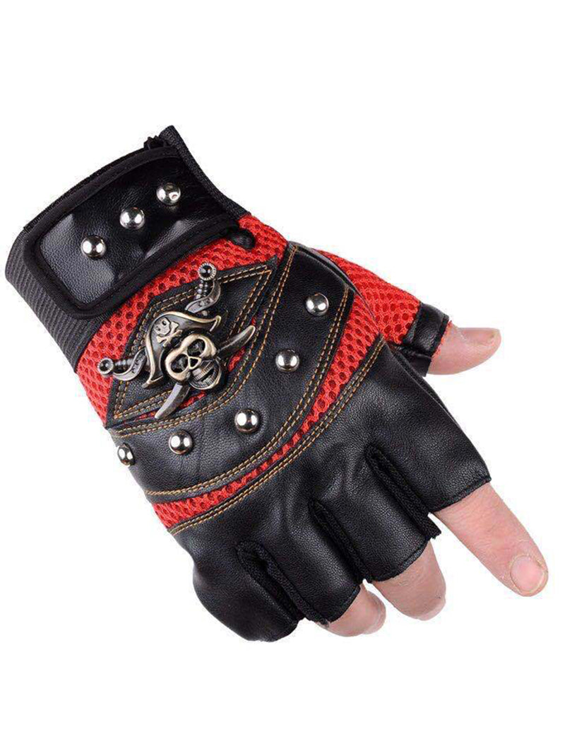 Gants de moto sans doigts avec crâne de pirate 