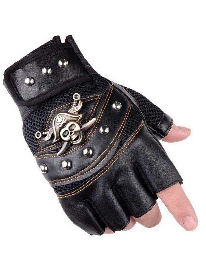 Gants de moto sans doigts avec crâne de pirate 