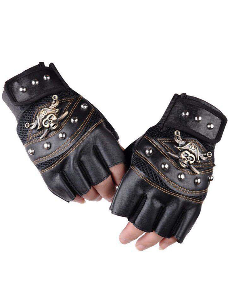 Gants de moto sans doigts avec crâne de pirate 