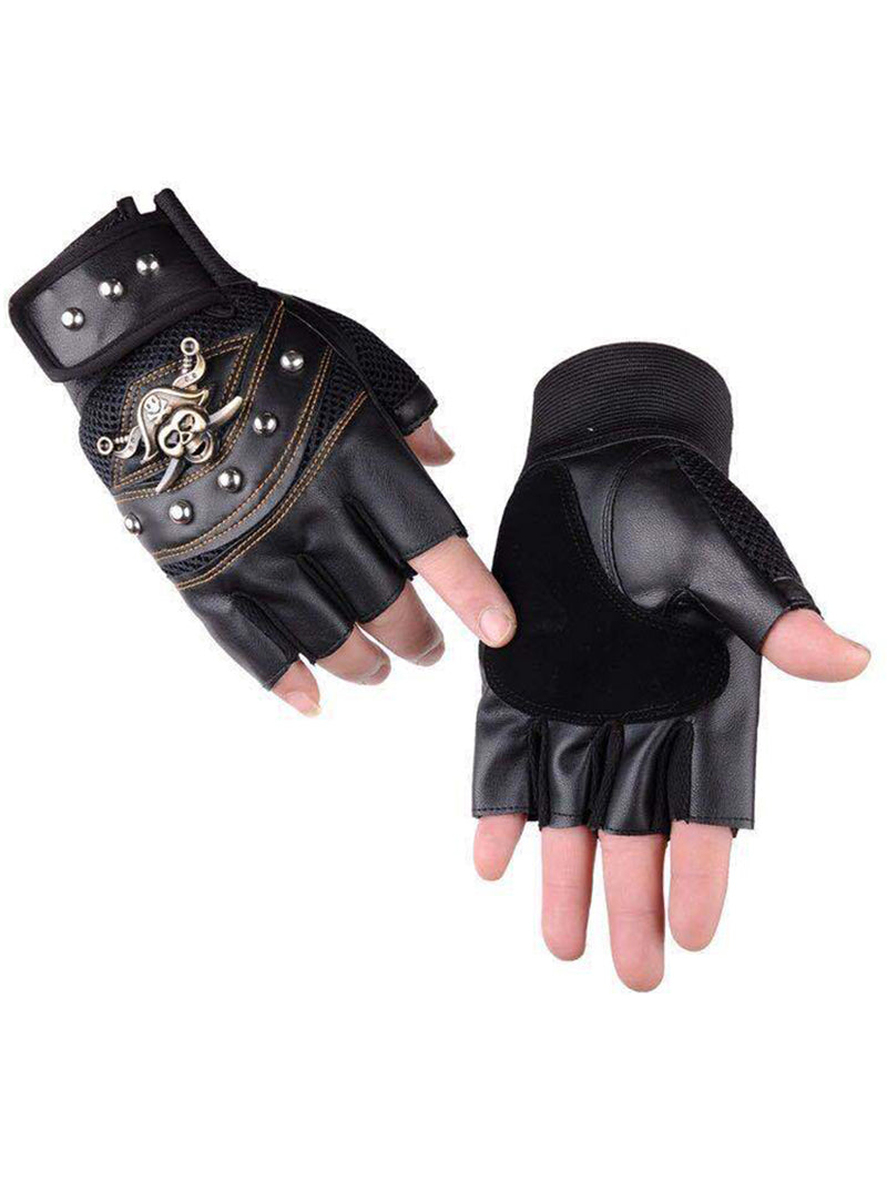 Gants de moto sans doigts avec crâne de pirate 