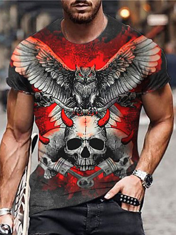 Owl Evil Skull Printed Men's T-Shirt