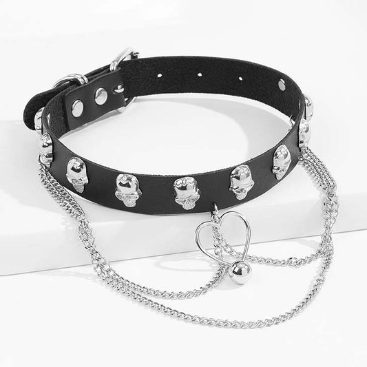 Gothic Skulls Chain Leather Choker