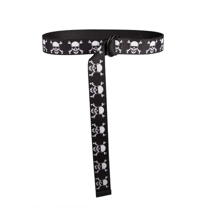 Skull Print Double D-Ring Ribbon Belt