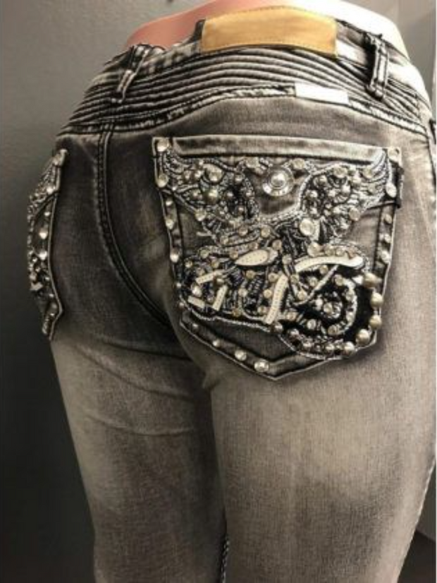 Punk Motorcycle Beaded Women's Jeans