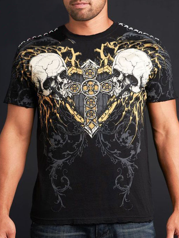T-Shirt im Punk-Stil mit Totenkopf- und Kreuz-Aufdruck 