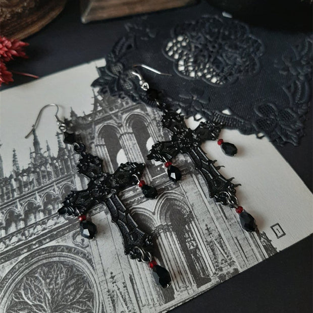 Gotische schwarze Kreuz-Tropfen-Ohrringe 