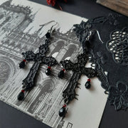 Gothic Black Cross Drop Earrings