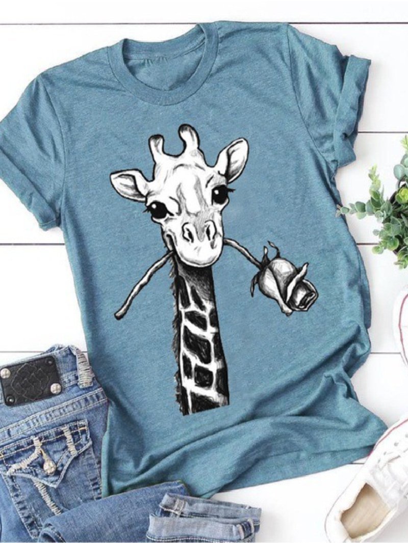 Casual Print Round Neck Short Sleeve T-shirt