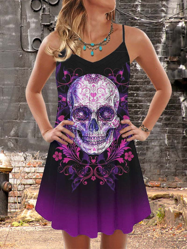 Purple Gradient Skull Print Dress