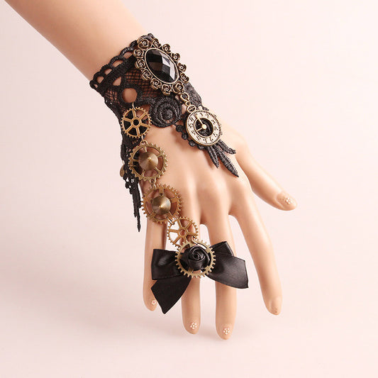 Retro Clock Gears Ring Lace Bracelet