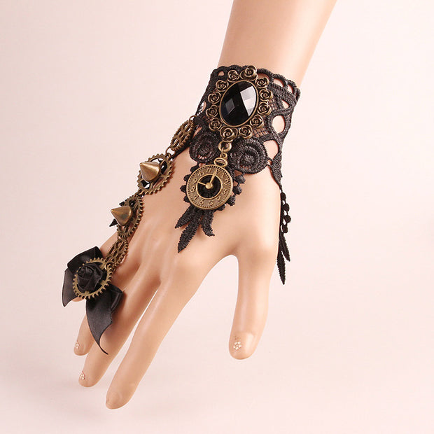 Retro Clock Gears Ring Lace Bracelet
