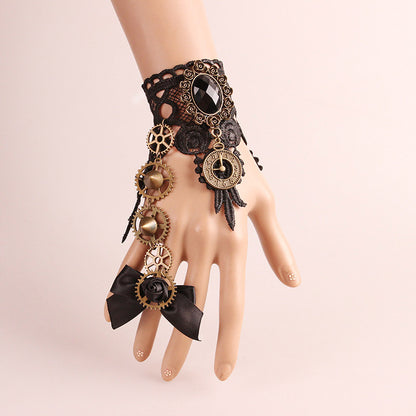 Retro Clock Gears Ring Lace Bracelet