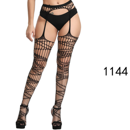 Sexy Lace Suspender Jacquard Hollow Fishnet Stockings