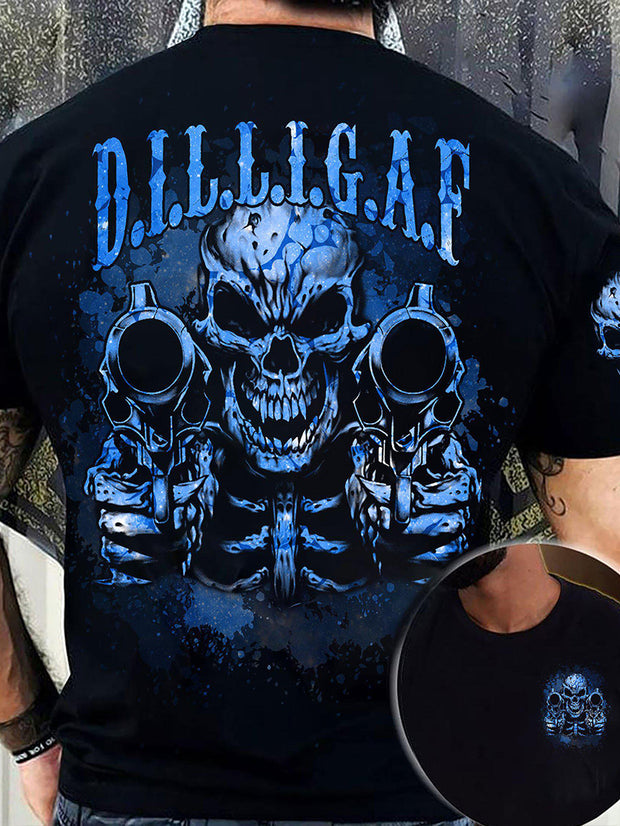 DILLIGAF Skull Printed Casual T-Shirt