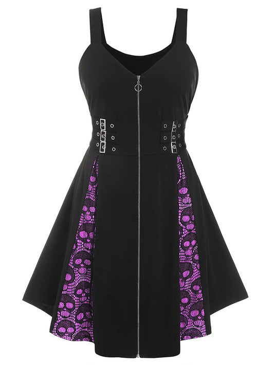 Robe punk sans manches en dentelle patchwork 