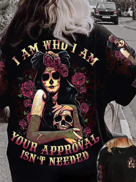 T-shirt imprimé à slogan personnalisé Skull Rose pour femmes 