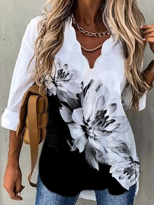 Printed Shirt With Wavy Collar