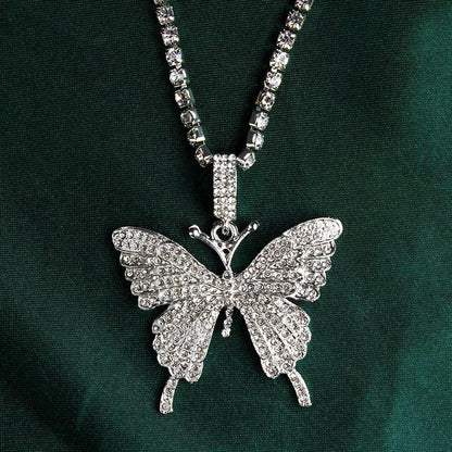 Collier pendentif papillon double couche en strass 