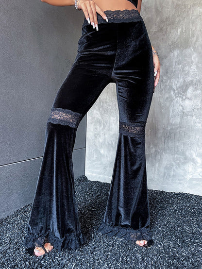 Lace Patchwork Suede Flared Pants