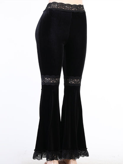 Lace Patchwork Suede Flared Pants