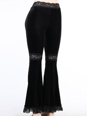 Lace Patchwork Suede Flared Pants