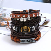Skull Cowhide Braided Bracelets Set