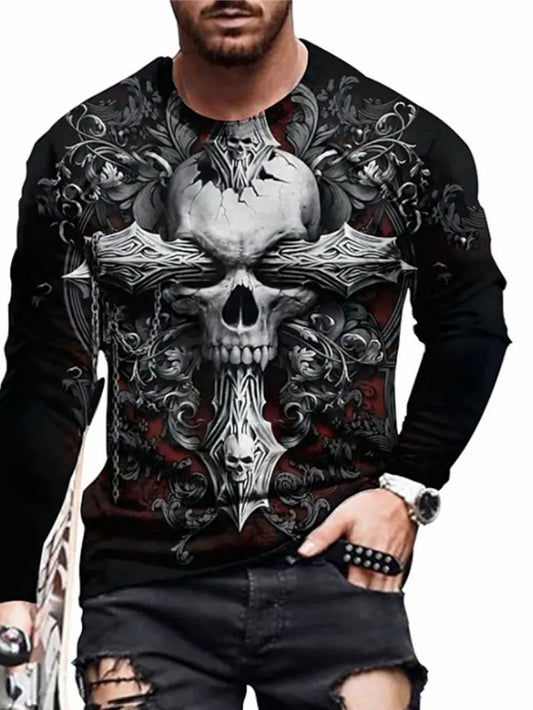 Men's skull print long sleeve T-shirt