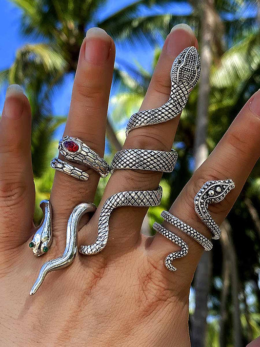 Vierteiliges Serpentin-Ringset 