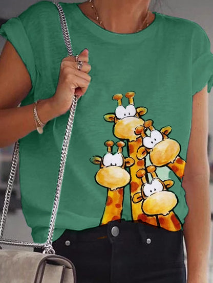 Cartoon Printed Short-sleeved Round Neck T-shirt