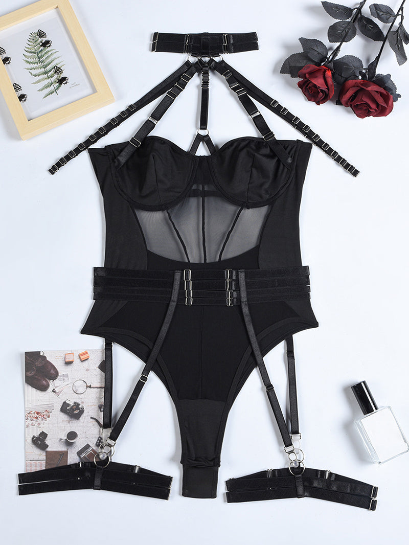 Sexy Mesh Halter Lingerie Bodysuit