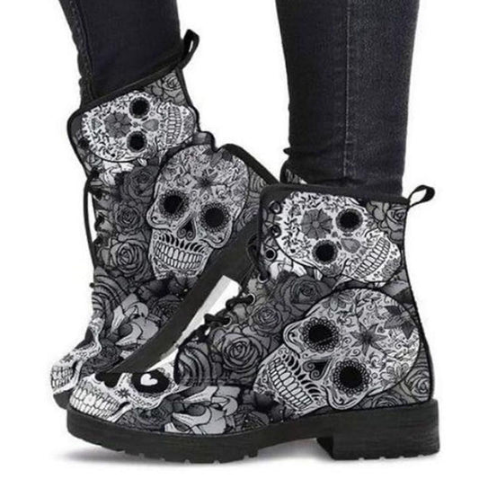 High-Top-Martin-Stiefel mit Totenkopf-Blumenmuster 