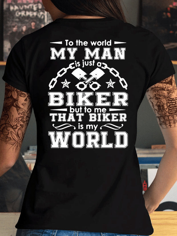T-Shirt mit Aufdruck „Biker Is My World“ 