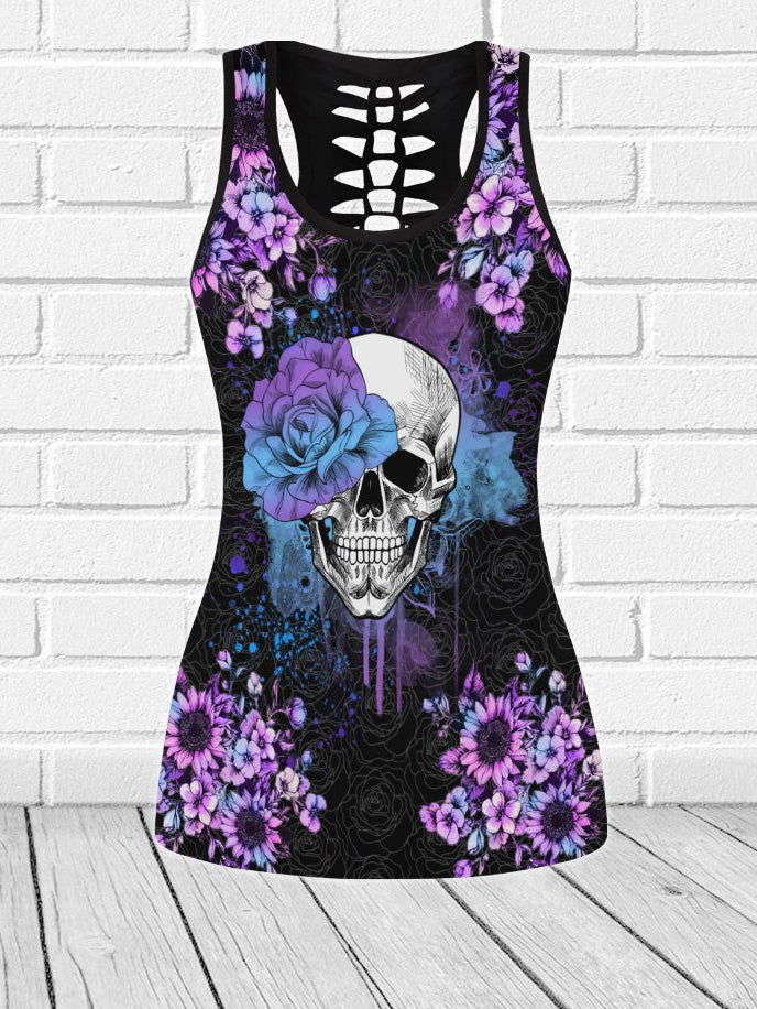 Tanktop und Leggings mit Totenkopf und Blume 