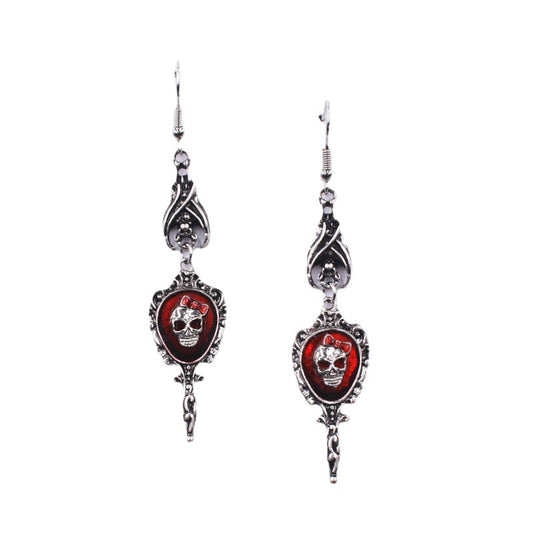 Boucles d'oreilles gothiques avec pendentif miroir et tête de mort 