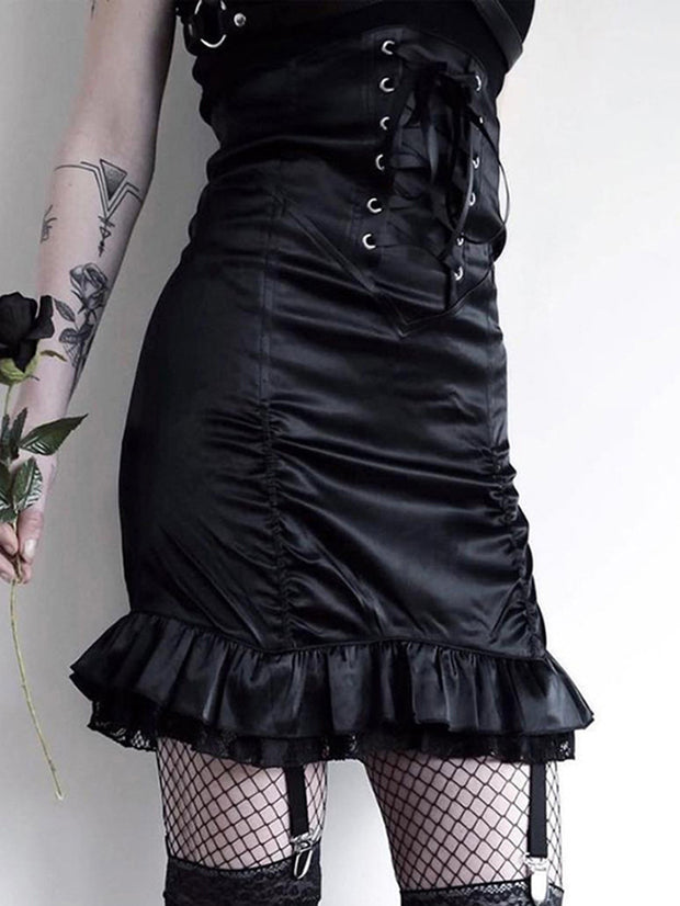 Punk Style Ruffled Lace-Up Skirt