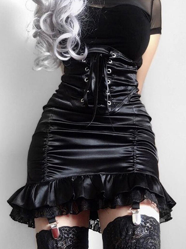 Punk Style Ruffled Lace-Up Skirt