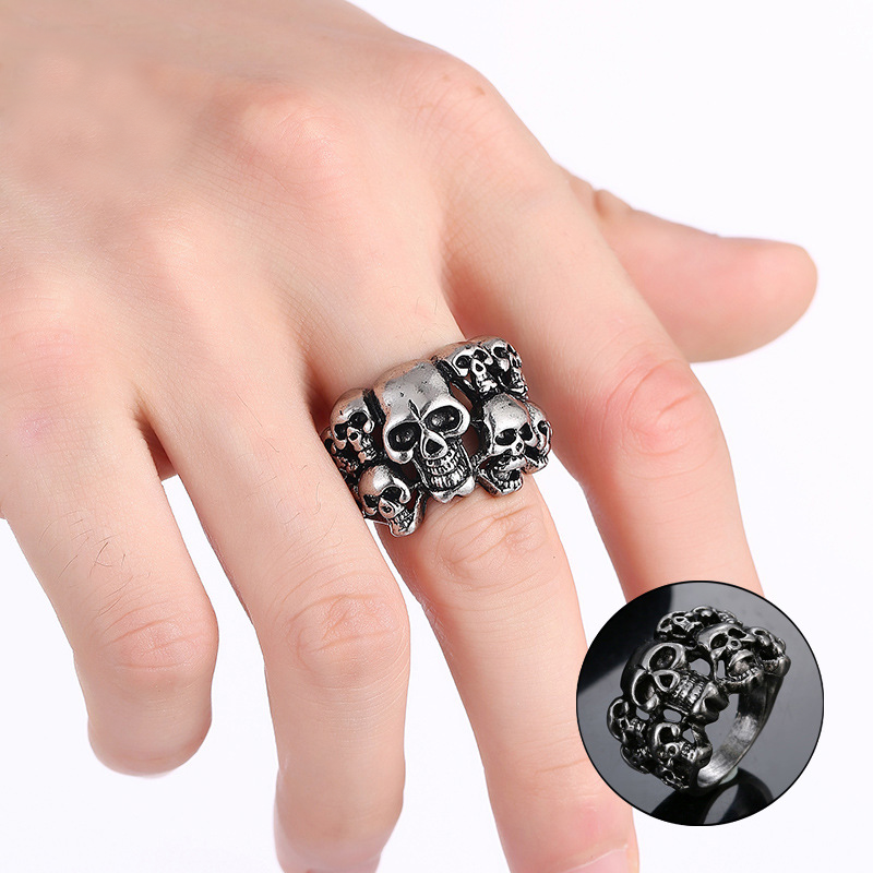 Bague Homme Punk Multi Crânes 