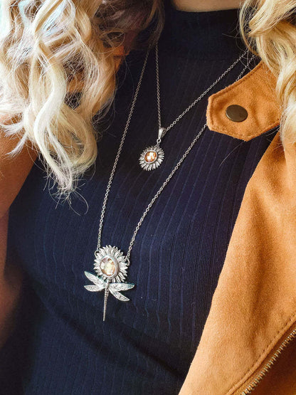 Sunflower Dragonfly Necklace