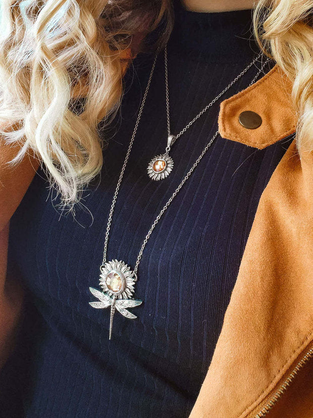 Sunflower Dragonfly Necklace