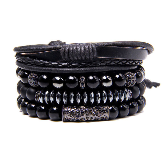 Massives schwarzes Perlenarmband-Set für Herren 