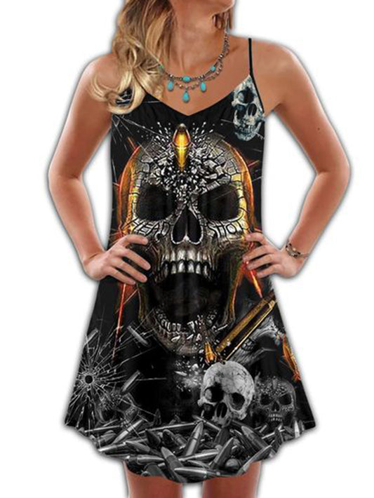 Camisole-Kleid mit Punk-Print und Totenkopf-Print 