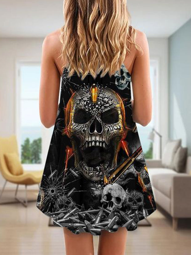 Camisole-Kleid mit Punk-Print und Totenkopf-Print 