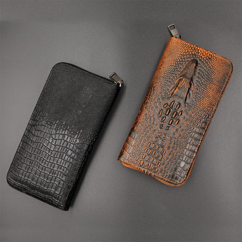 Long Zipper Wallet with Crocodile Pattern