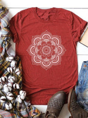T-Shirt mit Rundhalsausschnitt und Lotus-Print 